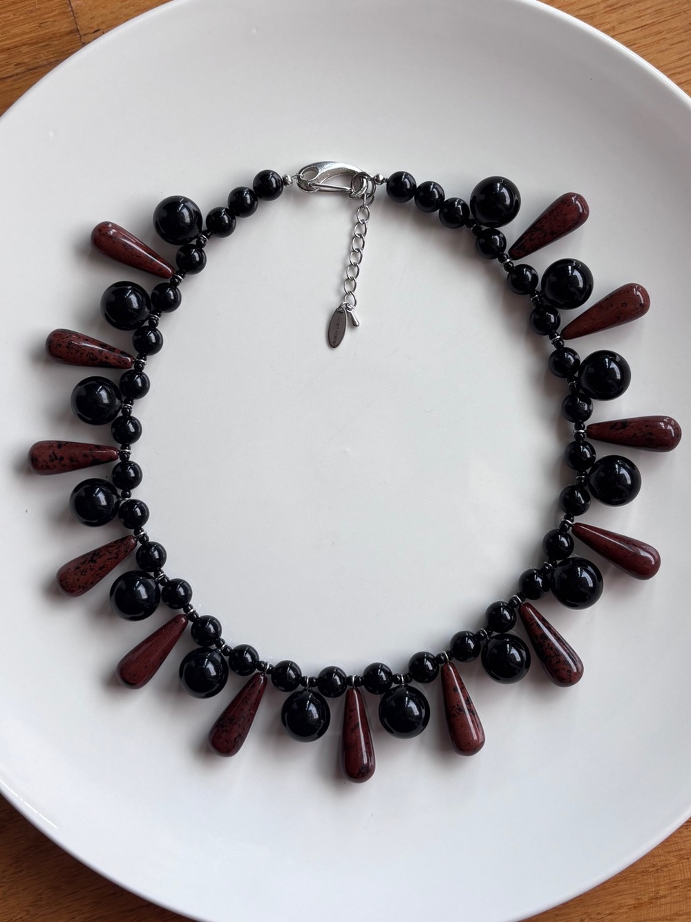 Statement Bib Beaded Necklace Agate Golden Swan natural stones